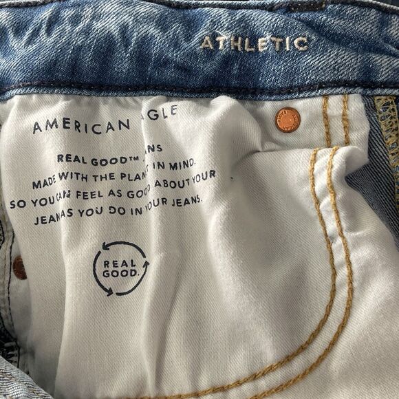 American Eagle Mens SZ 29x32 Athletic Fit Jeans Airflex+ Distressed Pockets Blue - Picture 10 of 12